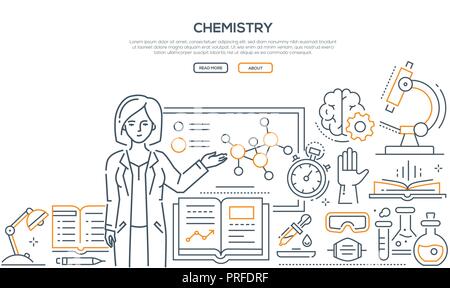 Chemistry lesson - colorful line design style banner Stock Vector