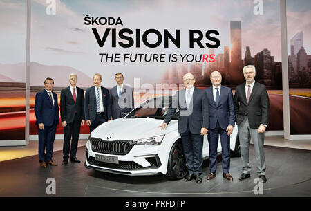 Skoda Auto Board Members (from left to right) Bohdan Wojnar, Dieter Seemann, Christian Strube, Alain Favey, CEO Bernhard Maier, Klaus-Dieter Schurmann Stock Photo