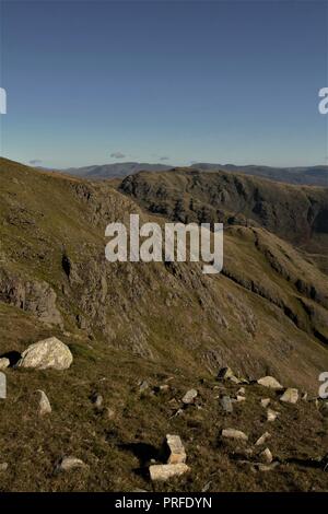 UK, Coniston Cumbria. View towards Wetherlam from Coniston Old Man near the Coppermines Valley in the English Lake District Cumbria. Stock Photo