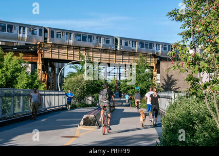 The 606, former elevated train line, greenway for pedestrians and bikers since 2015, Bloomingdale Trail, Wicker Park, Chicago, Illinois, USA Stock Photo
