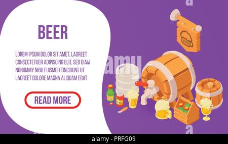 Beer concept banner, isometric style Stock Vector