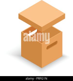Isometric open empty cardboard box, carton brown crate packaging vector ...