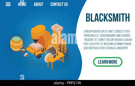 Blacksmithing concept banner, isometric style Stock Vector