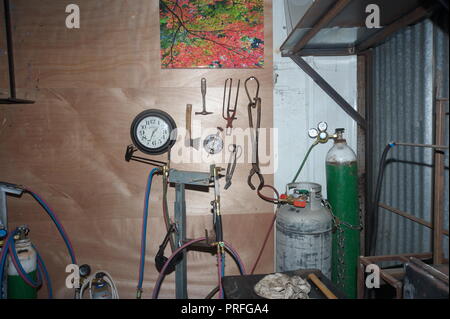 a corner in blacksmith workshop, with balloon gas Stock Photo