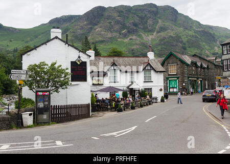 Black Bull Inn and Hotel in the centre of Coniston village, Cumbria, the English Lake District. The inn provides guest accommodation as well as a pub  Stock Photo