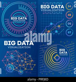 Visualization banner set, outline style Stock Vector