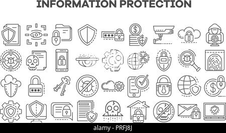 Computer security icon set, outline style Stock Vector