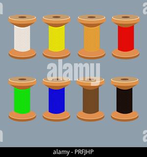 a set of coils with multi-colored textile threads Stock Vector