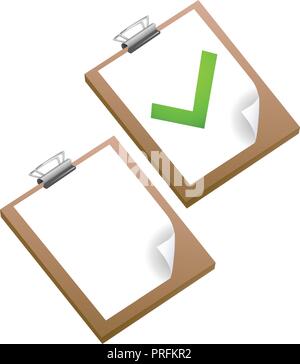 Clipboard with green ticks checkmarks, Checklist, complete tasks, to-do list, survey, concepts.  Modern 3D isometric design graphic elements. Vector i Stock Vector