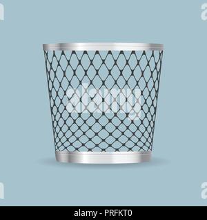 Empty steel trash can realistic vector icon Stock Vector