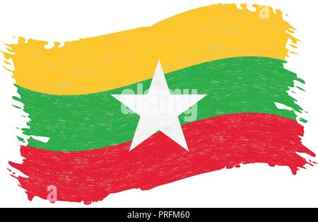 Flag of Myanmar, Grunge Abstract Brush Stroke Isolated On A White Background. Vector Illustration. Stock Vector