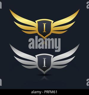 Wings Shield Letter I Logo Template Stock Vector