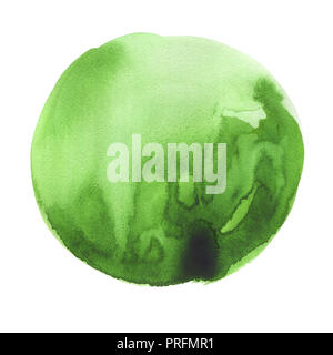 Hand drawn watercolor Green spot. Salad organic round stain. Use for wrap, wallpaper, website, decor. Isolated on white background. Wet texture, grain Stock Photo