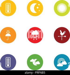 Night weather icons set, flat style Stock Vector