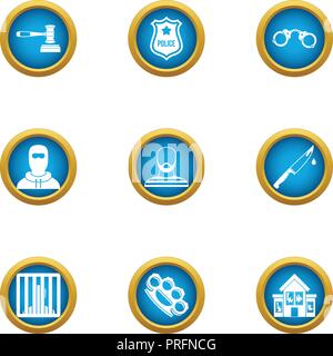 Heist icons set, flat style Stock Vector