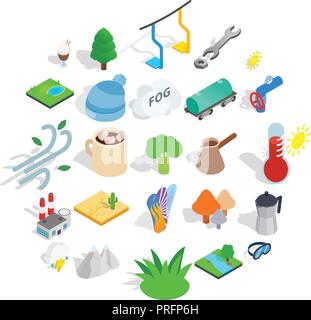 Cozy place icons set, isometric style Stock Vector