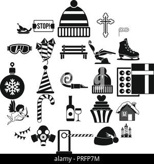 Winter holiday icons set, simple style Stock Vector