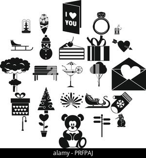 Winter walk icons set, simple style Stock Vector