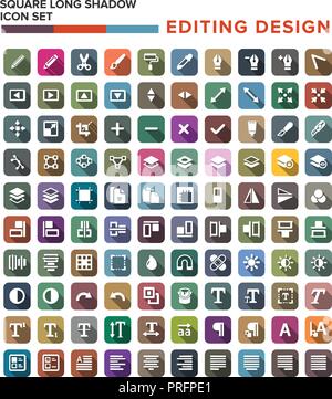 edit icons set in flat design with long shadow Stock Vector