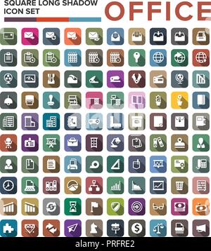 Set of office icons in flat design with long shadows Stock Vector