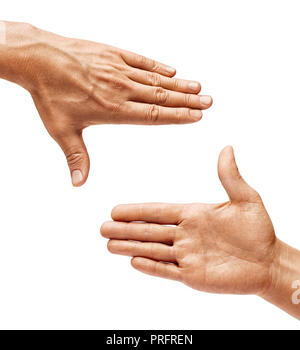 Future planning. Close up of men's hands making frame gesture isolated on white background. Copy spase. High resolution product Stock Photo
