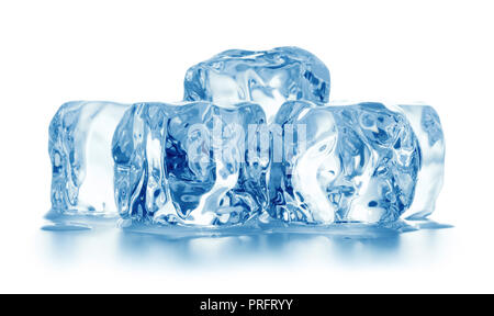 heap of blue ice cubes isolated on white background Stock Photo
