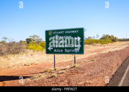 Road Sign in the Outback, Australia Stock Photo