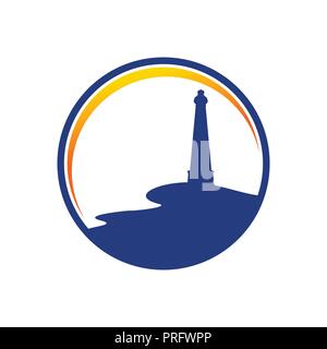 Bay Side Lighthouse Blue Circle Vector Symbol Graphic Logo Design Template Stock Vector