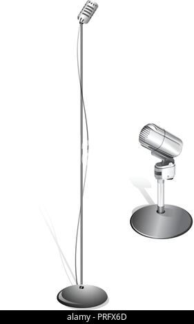 Different concert microphones collection vector illustration Isolated on White Background Stock Vector