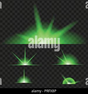 Set of Green glowing light effect. Isolated on black transparent ...