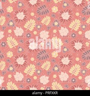 Vector seamless pattern with romantic floral background. Subtle pastel tints and elegant linear ornament. Stock Vector