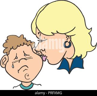 Mom kissing her child. Flat vector illustration. happy mothers day Stock Vector