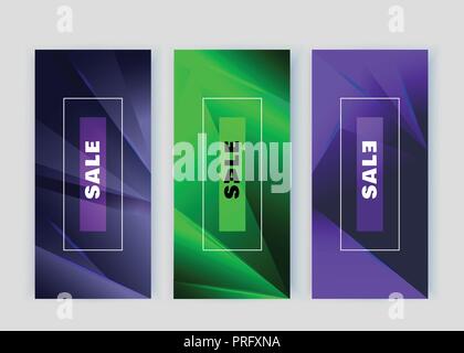 Vertical neon blue green violet banners. Triangle design elements. Abstract background Stock Vector