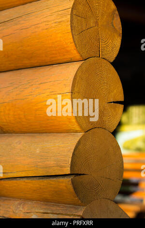 Blockhouse wooden logs vertical postcard background Stock Photo