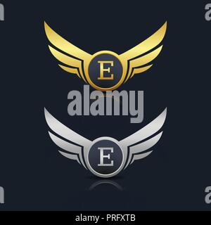 Wings Shield Letter E Logo Template Stock Vector