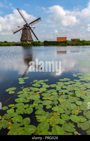 One of the 19 windmill at Kinderdijk in the Netherlands. Built around 1740 this is the largest concentration of windmills in the Netherlands. A UNESCO Stock Photo