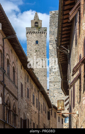 San Gimignano - a small walled medieval hill town in the province of Siena in Tuscany, Italy. San Gimignano is famous for its medieval architecture of Stock Photo