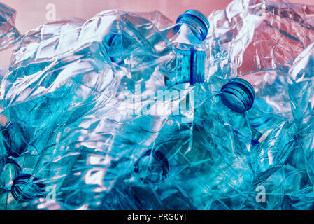 Crushed plastic bottles heap ready for recycling Stock Photo