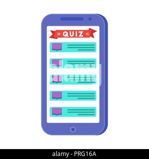 Mobile quiz application on the smartphone screen Stock Vector