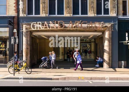 Exterior of Grand Arcade entrance from St Andrews Street with people walking past, Cambridge, UK Stock Photo