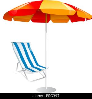 Parasol and deck chairs on white background Stock Vector