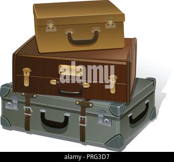 Retro Suitcases Vector Illustration on white background. travel bag isolated Stock Vector