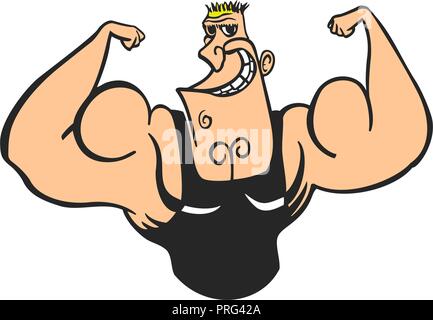 Cartoon character, muscular man, vector illustration, fitness model, posing, bodybuilding, mens physics posing Stock Vector