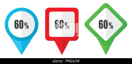 Secure red, blue and green vector pointers icons. Set of colorful location markers isolated on white background easy to edit. Stock Vector