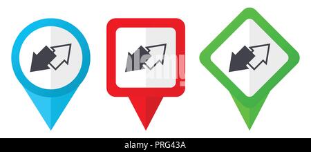 Learn more red, blue and green vector pointers icons. Set of colorful location markers isolated on white background easy to edit. Stock Vector