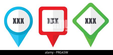 Thank you red, blue and green vector pointers icons. Set of colorful location markers isolated on white background easy to edit. Stock Vector