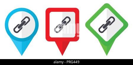 Privacy red, blue and green vector pointers icons. Set of colorful location markers isolated on white background easy to edit. Stock Vector