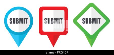 Service red, blue and green vector pointers icons. Set of colorful location markers isolated on white background easy to edit. Stock Vector