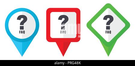 Aleatory red, blue and green vector pointers icons. Set of colorful location markers isolated on white background easy to edit. Stock Vector