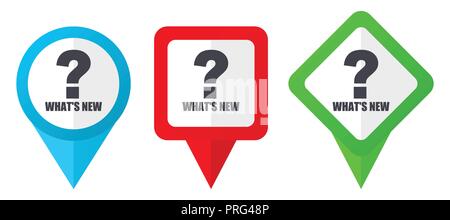 Alphabet red, blue and green vector pointers icons. Set of colorful location markers isolated on white background easy to edit. Stock Vector
